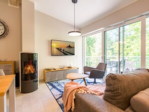 TV, fireplace