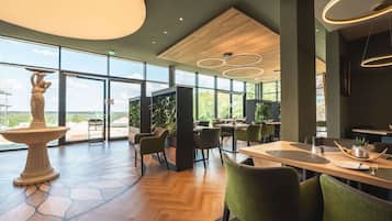 Dinner served, Regional cuisine, pool views