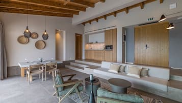 Thalassa Two Bedroom Villa with outdoor private pool and sea view | Living area | 43-inch Smart TV with satellite channels, TV