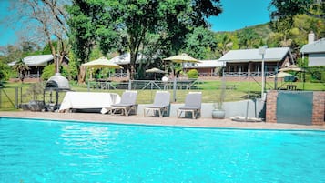 Outdoor pool, sun loungers