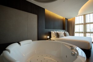 Egyptian cotton sheets, premium bedding, down duvets, minibar