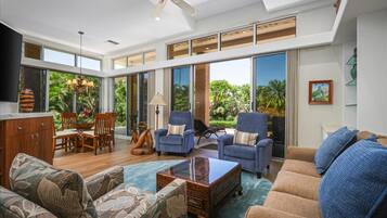 Flat-screen TV, DVD player, table tennis