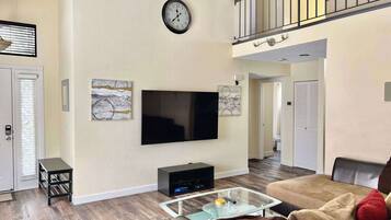 TV, fireplace, video games, foosball