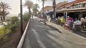 A coastal promenade with palm trees, a café with outdoor seating, and a view of the sea. - Home2Book Cozy Apartment Los Cristianos, Wifi&Pool (Los Cristianos)