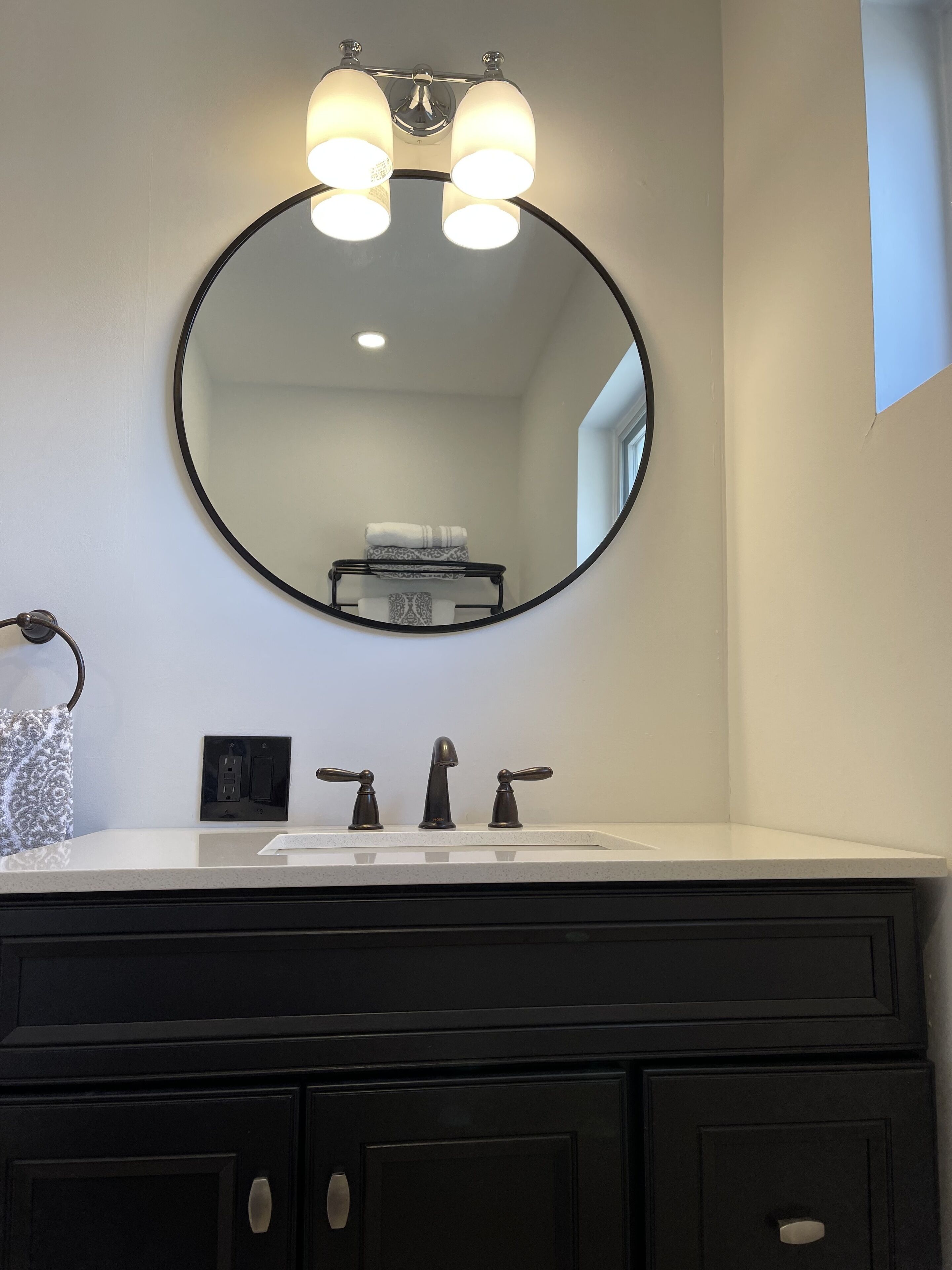 Combined shower/tub, hair dryer, towels, soap