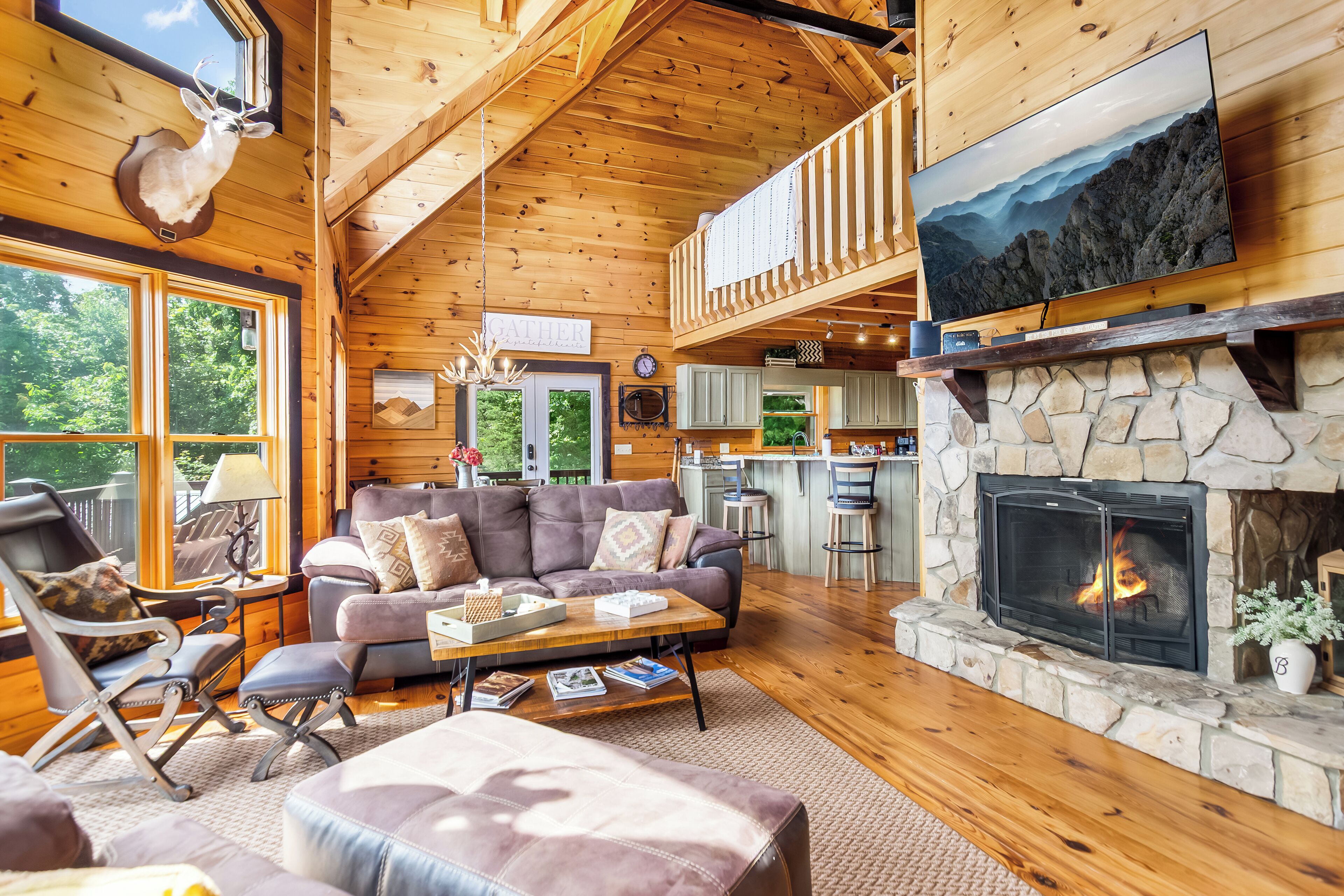 Smart TV, fireplace, DVD player, foosball