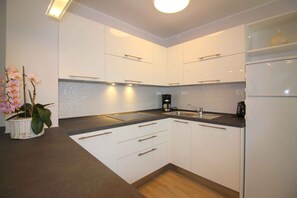 Kühlschrank, Mikrowelle, Herdplatte, Geschirrspüler