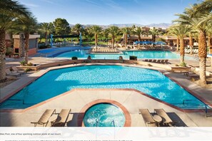 A resort with multiple outdoor pools, palm trees, and lounge areas. - 1BD/1BA Villa @ Marriot's Shadow Ridge I - The Villages - BNP Tennis Week! (palm desert)