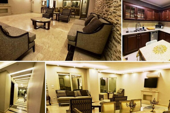 Apartment | Living room | 30-inch TV with cable channels - Spacious Executive Luxury Apartment With Balcony (Giza)