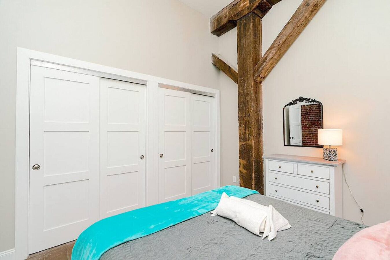 1 bedroom, desk, iron/ironing board, travel crib