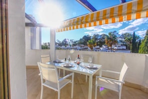 Outdoor dining - 2036 Spacious Golden Beach Penthouse with Stunning Views (Marbella)