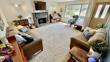 Smart TV, fireplace, stereo