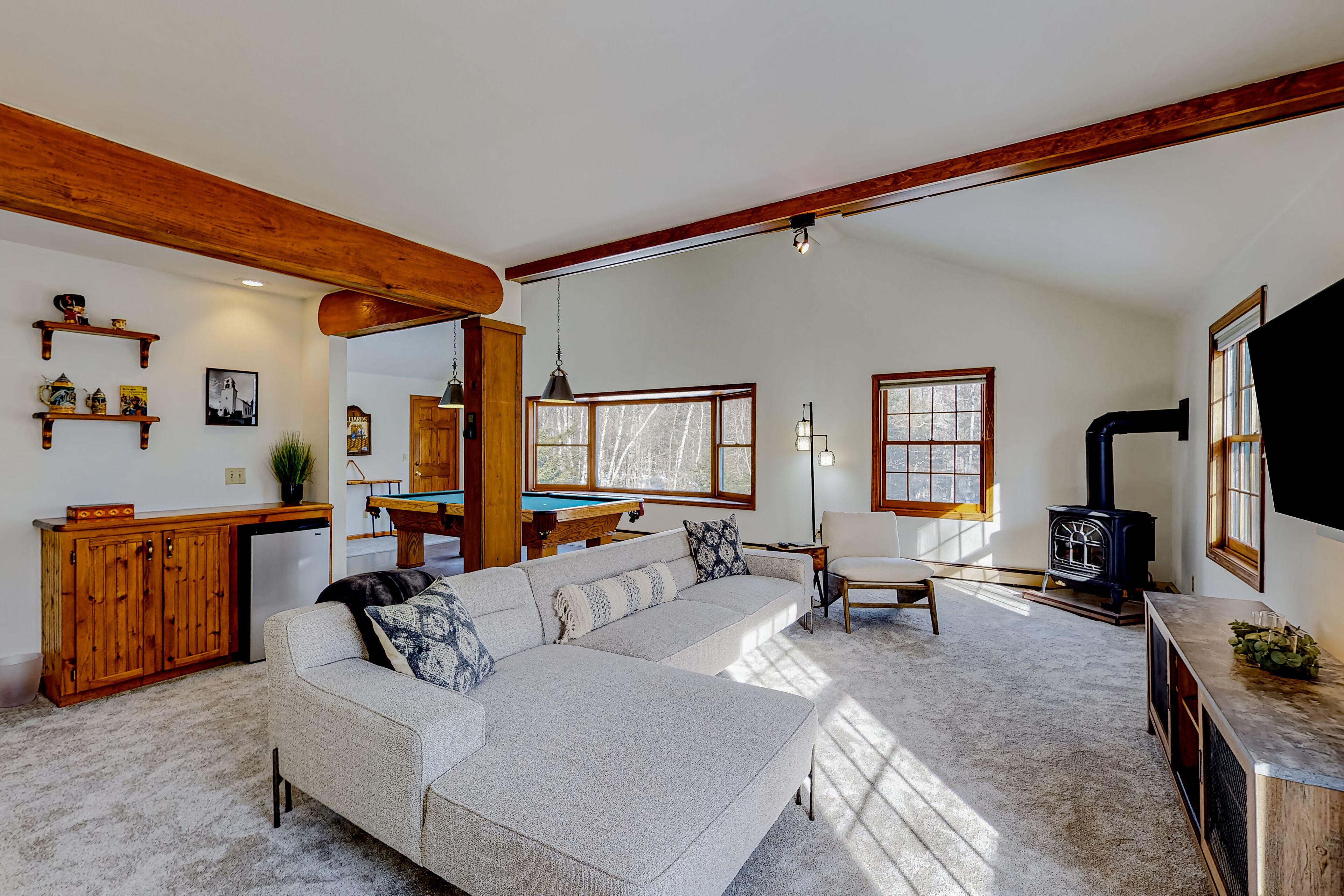 Secluded home on 15 acres with hot tub, sauna, fireplaces, deck & Jay Peak views