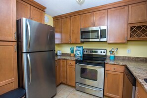 Fridge, microwave, dishwasher, coffee/tea maker