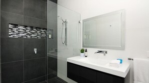 Bathtub, hair dryer, towels