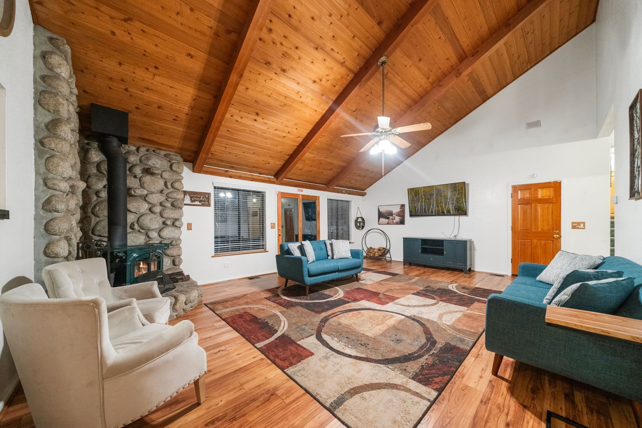 Smart TV, fireplace, foosball, table tennis