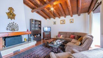 Televisi layar datar 21-inci dengan saluran TV digital, TV, dan perapian