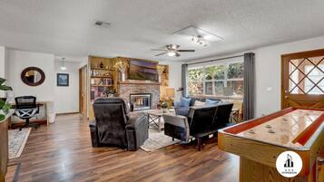 TV, fireplace, video games, offices