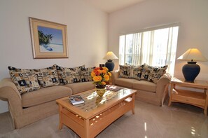 TV, DVD player, foosball, books