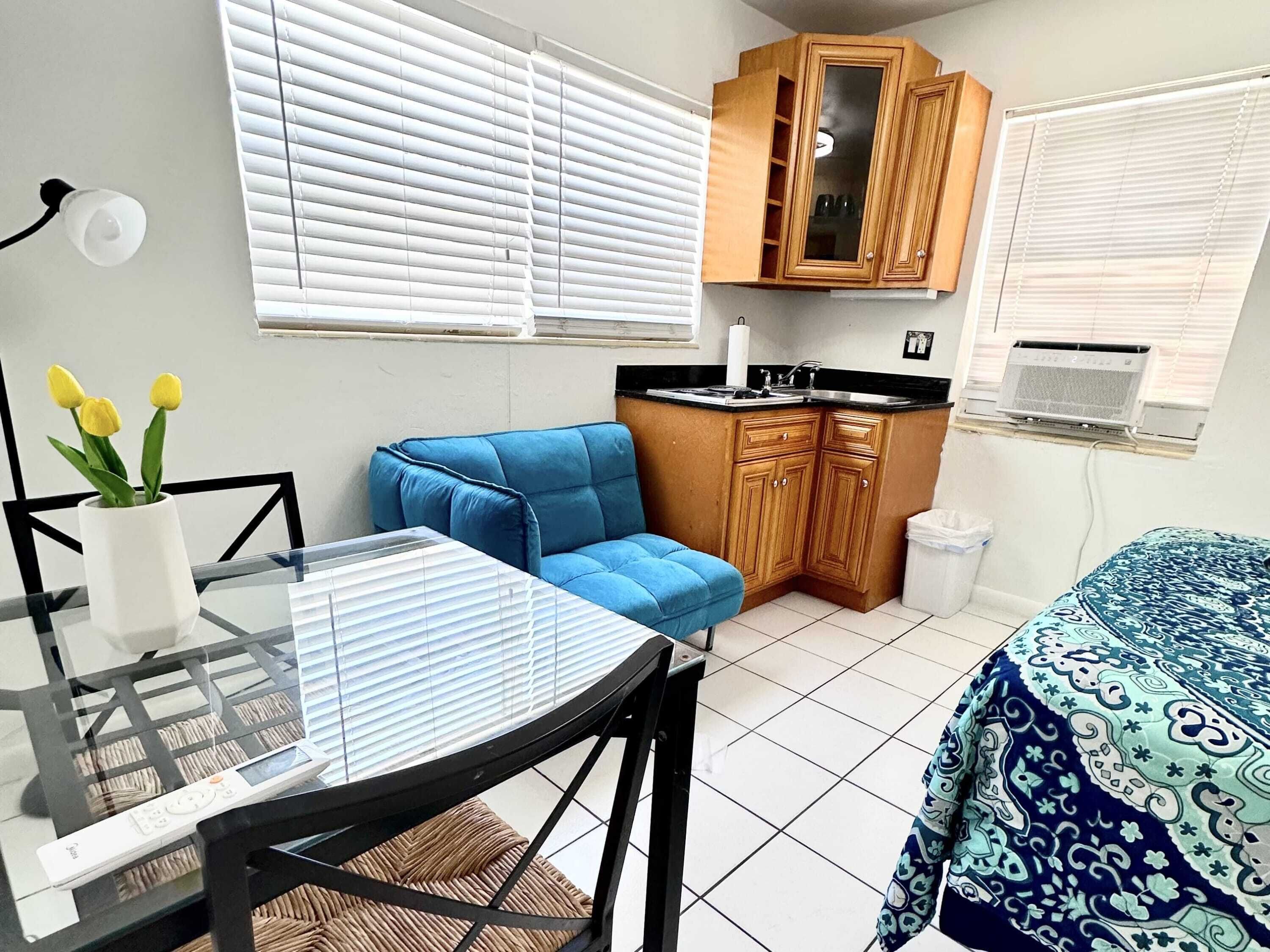 1 bedroom, desk, iron/ironing board, travel cot