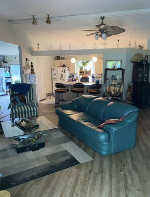 Una Smart TV, una chimenea, un reproductor de DVD, libros