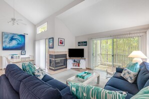 Fernseher, Kamin, Bücher, Computerbildschirme