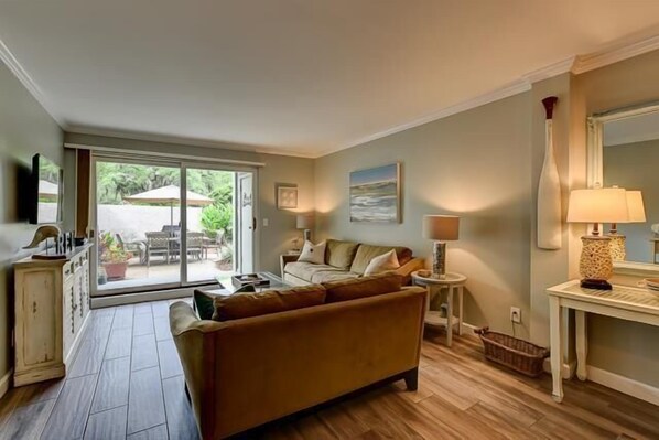 Apartment, 1 King Bed with Sofa bed, Patio, Garden View | Living room | TV - The Sea Pines Resort 870 Ketch Court (Hilton Head Island)