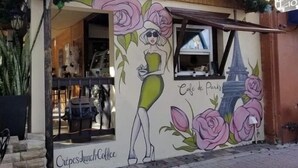 A cafe with a mural of a woman in a green dress and roses. - The Cozy Cottage at Cocoa Village-Private Oasis (Cocoa)