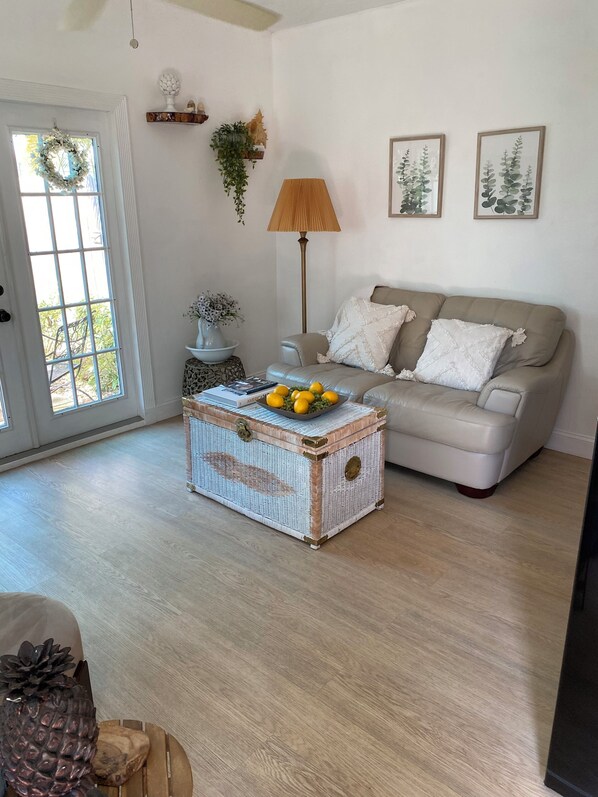 Smart TV, fireplace, books, printers