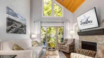 TV connectée, cheminée, lecteur de DVD