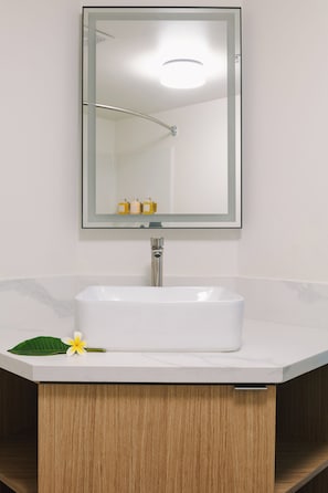 Amenidades de baño de diseñador, secadora de cabello, toallas
