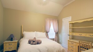 A bedroom with a bed, nightstand, dresser, and window with curtains. - West Plano Stay – Private Retreat Near AT&T Stadium for FIFA 2026 (Plano)