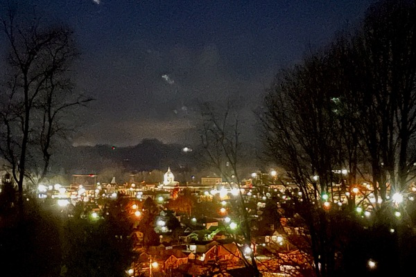 View of the Buckhannon skyline at night. visible from the front porch.