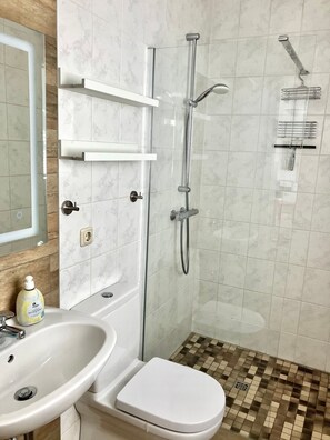 Haartrockner, Handtücher, Seife, Toilettenpapier