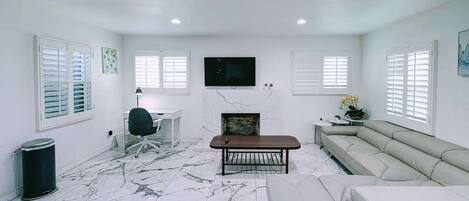 TV, fireplace, offices