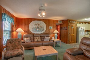 TV, DVD player, video library, stereo