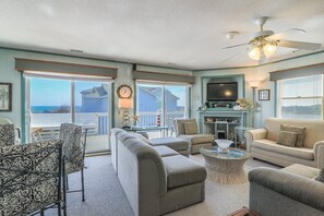 TV, DVD player, books, stereo