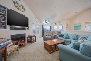 TV, fireplace, video games, DVD player