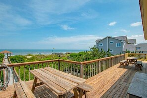 Outdoor dining - 1366 - Whale Spray, Corolla, NC 5 bed 4 bath, oceanfront, private pool, up to 16 guests. (Corolla)