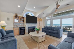 TV, fireplace, table football - 5466-The Stars, | Oceanfront | Nags Head | Sleeps 26 (Nags Head)