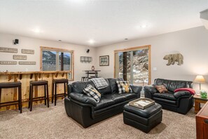 Älytelevisio, takka, DVD-soitin, kirjoja