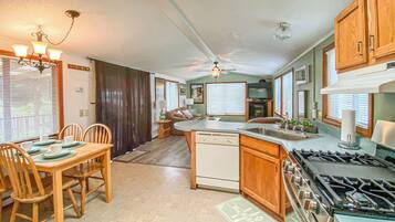 Fridge, microwave, oven, dishwasher