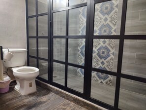 Douche, serviettes fournies, savon, papier de toilette