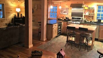 Fridge, microwave, cookware/dishes/utensils