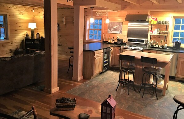 Fridge, microwave, cookware/dishes/utensils