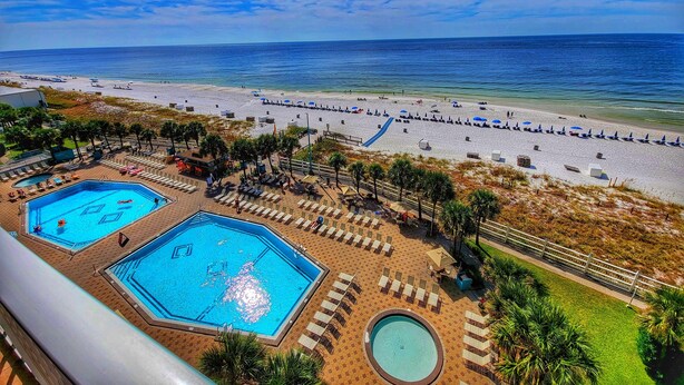 A resort with multiple swimming pools, a beach, and a view of the ocean. - Beachfront Condo w/ FREE Beach Service, 2nd Floor, Pools, Saunas, Tootsie's (Panama City Beach)