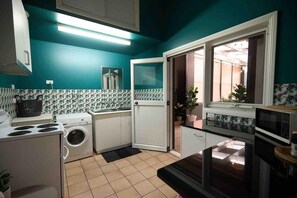 Fridge, microwave, oven, electric kettle