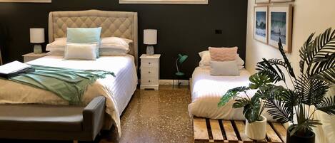 1 bedroom, desk, iron/ironing board, travel cot
