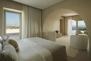 Junior Suite, Private Pool, Sea View | Minibar, in-room safe, desk, blackout drapes - Parocks Luxury Hotel & Spa (Paros)