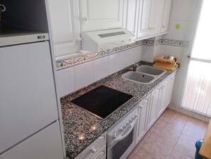 Fridge, microwave, oven, coffee/tea maker